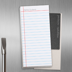 School Lined Paper Blue with Red Teacher Name Magnetic Notepad