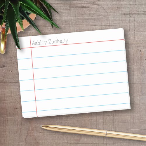 School Lined Paper Blue with Red Teacher Name Post_it Notes