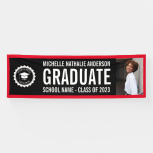 School logo Graduation Photo Party Black Red Banner