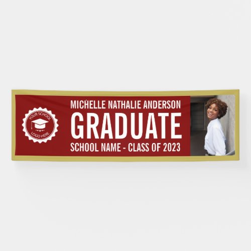 School logo Graduation Photo Party Maroon and Gold Banner