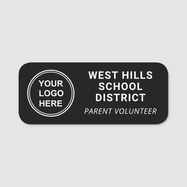 School Logo Parent Volunteer Black Name Tag (Front)