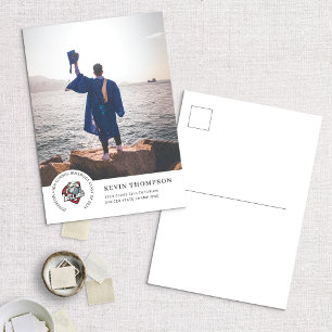 School Logo & Photo Graduation Announcement Postcard