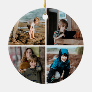 School logo with Four Photo Back Ceramic Ornament