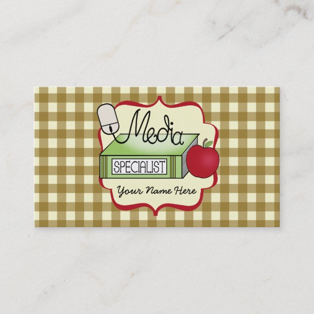School Media Specialist Gingham Business Card (Front)
