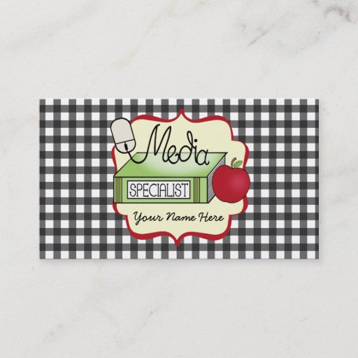 Customizable School Media Specialist Gingham Business Card