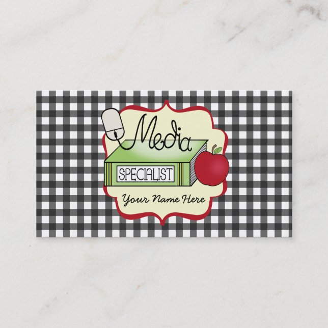 School Media Specialist Gingham Business Card (Front)