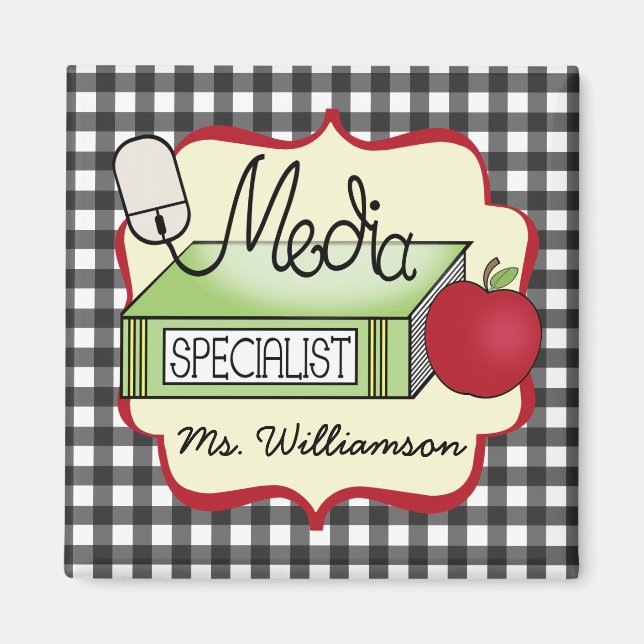 School Media Specialist - Gray Gingham Magnet (Front)