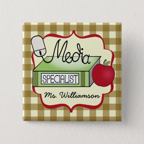 School Media Specialist _ Tan Gingham Button