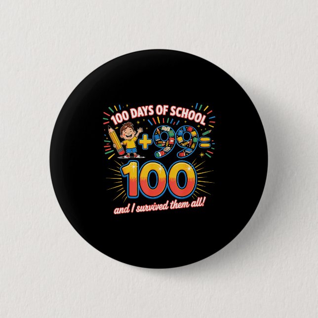 School Milestone 100 Days Learning Design Teachers Button (Front)