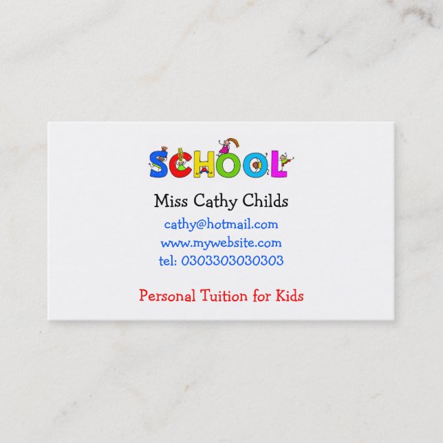 School, Miss Cathy Childs, Business Card (Front)