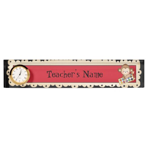 School Monkey Teachers cartoon name plate | Zazzle