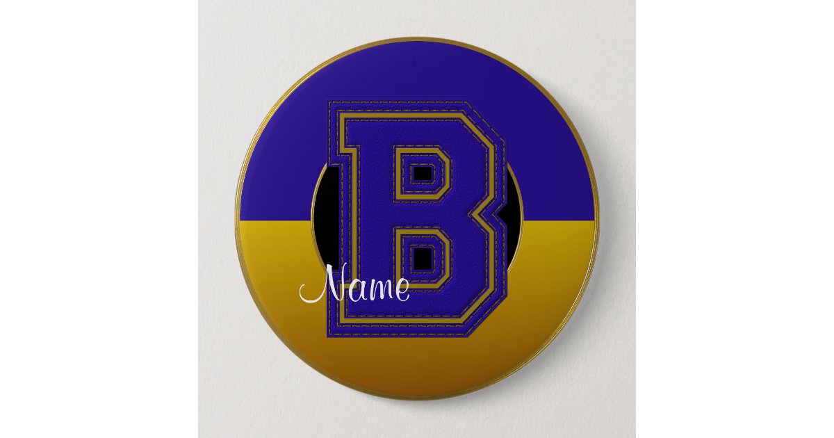 School Monogrammed Button, Blue-Gold Letter B Button | Zazzle