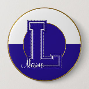 School Monogrammed Button, Blue-White Letter L Button