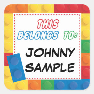 School Name Label Sticker Square Tag Blocks