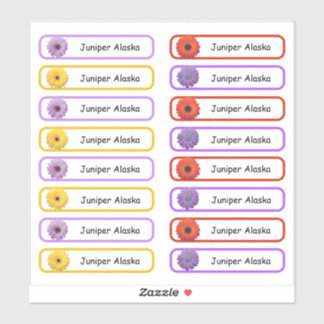 School name labels stickers Flowers Design