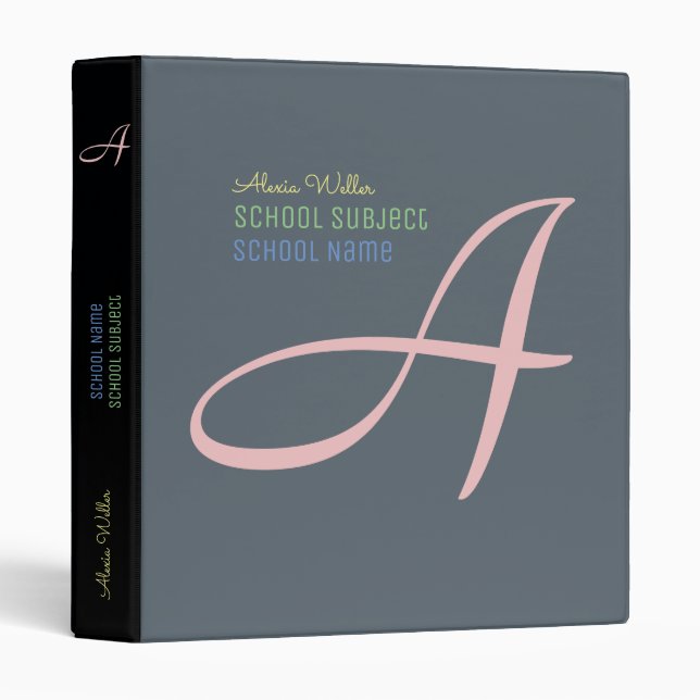 School name & subject monogrammed binder (Front/Spine)