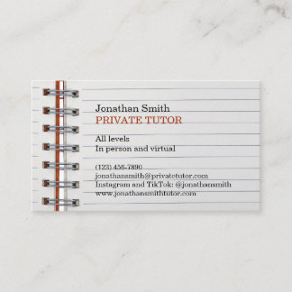 School Notebook Private Tutor Business Card