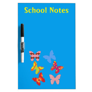 School Notes & Butterflies Blue Dry Erase Board
