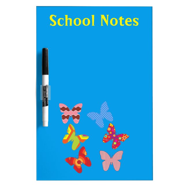 School Notes & Butterflies Blue Dry Erase Board (Front)