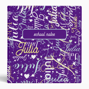 School Notes Names and Hearts purple 3 Ring Binder