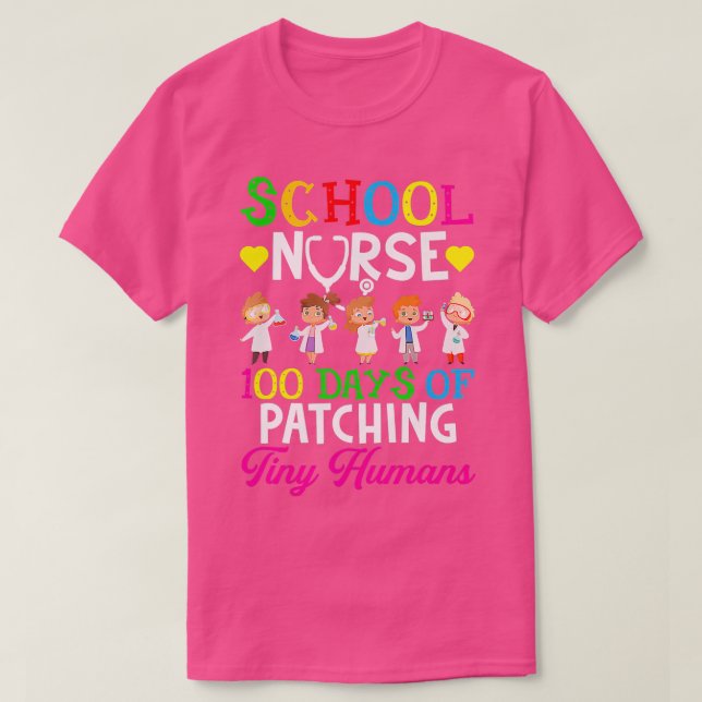 School Nurse 100 Days Of School Funny Patching Tin T-Shirt (Design Front)