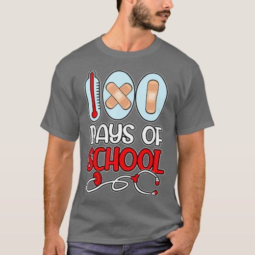 School Nurse 100 Days of School LOVE Stethoscope N T_Shirt