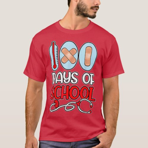 School Nurse 100 Days of School LOVE Stethoscope N T_Shirt