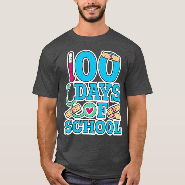 School Nurse 100 Days of School T-Shirt (Front)