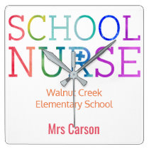 School Nurse Colorful Personalized School Square Wall Clock
