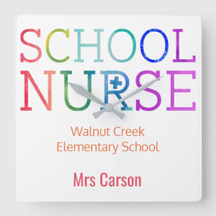School Nurse Colorful Personalized School Square Wall Clock