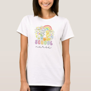 School Nurse&Cute Rainbow Easter Bunny and Chick T-Shirt