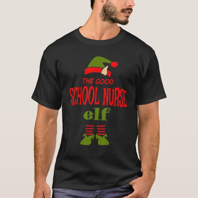 SCHOOL NURSE Elf Good Christmas Matching Pajama Pa T-Shirt (Front)