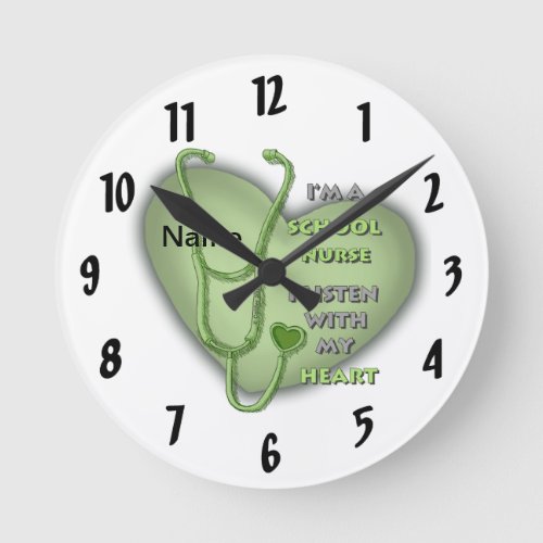 School Nurse Green Heart custom name clock