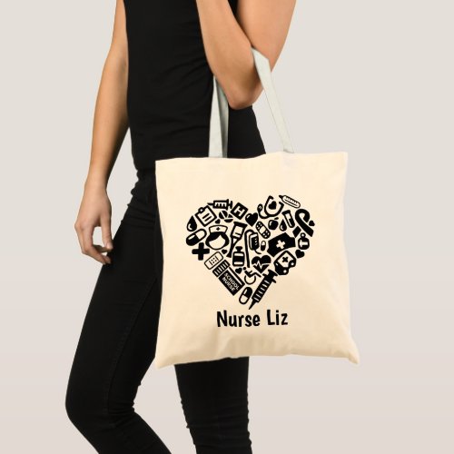 School Nurse Heart Design Personalized Tote Bag