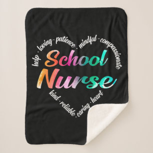 School Nurse Heart Word Cloud Watercolor Rainbow Sherpa Blanket