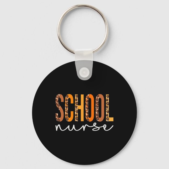 School Nurse leopard Squad Cute Fall Autumn Thanks Keychain (Front)