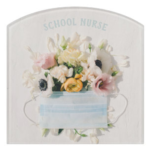 School Nurse Medical Mask Bouquet Door Sign