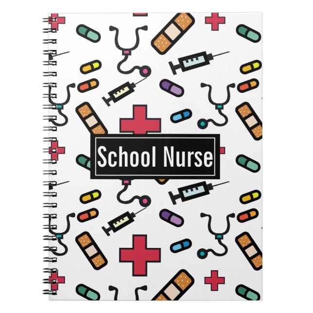 School Nurse Medical Pattern Fun Notes Notebook (Front)