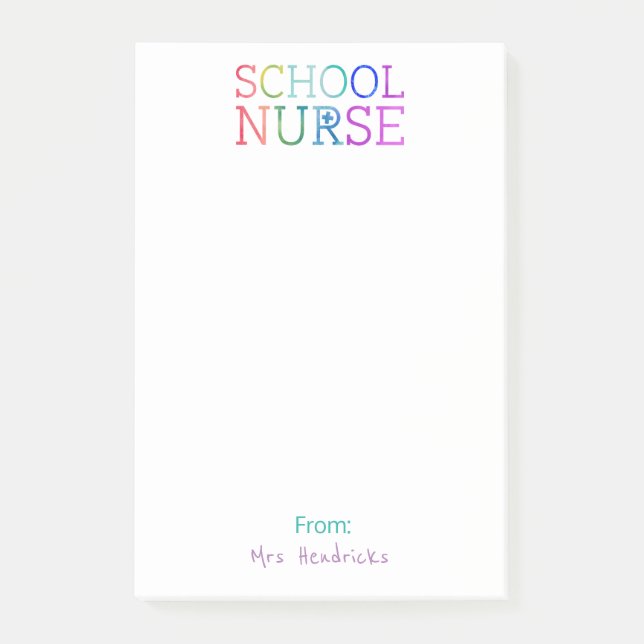 School Nurse Personalized Fun Colorful Typography Post-it Notes (Front)