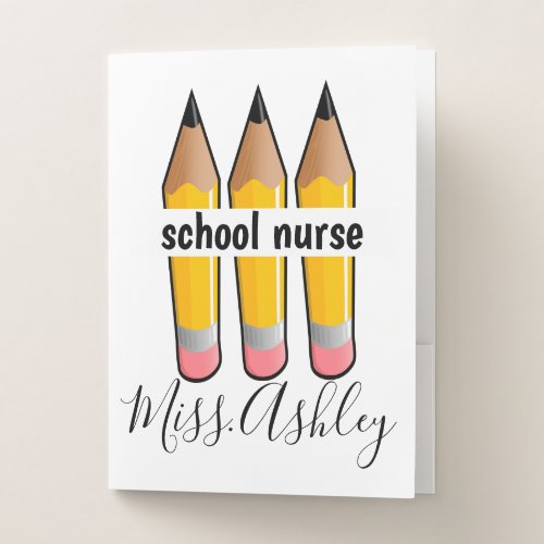 School Nurse Personalized Pencil Design Pocket Folder