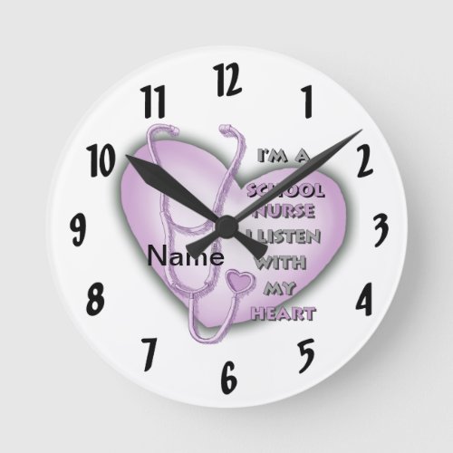 School Nurse Purple Heart custom name clock