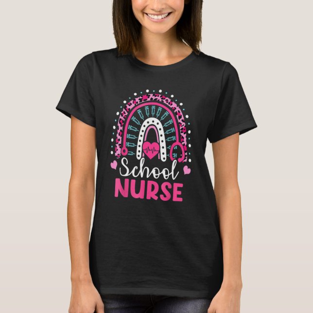 School Nurse Rainbow Happy 100th Day Nursing 100 D T-Shirt (Front)