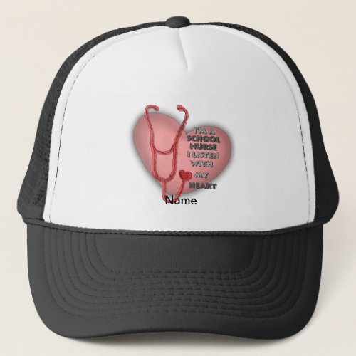 School Nurse Red Heart custom name hat