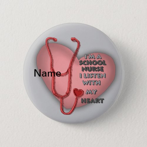 School Nurse Red Heart custom name pin button