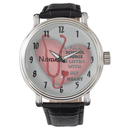 School Nurse Red Heart custom name watch