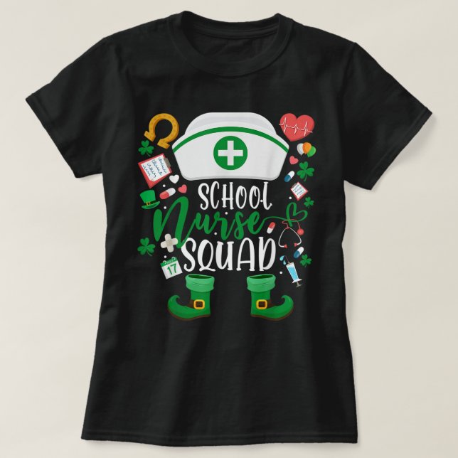 School Nurse Squad Irish Shamrock Tee Nurse St Pat (Design Front)