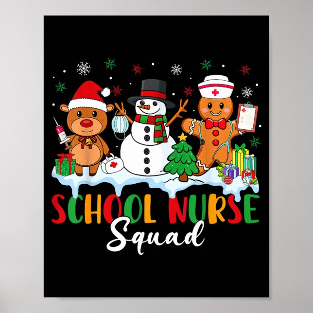 School Nurse Squad Reindeer Snowman Gingerbread Ch Poster (Front)