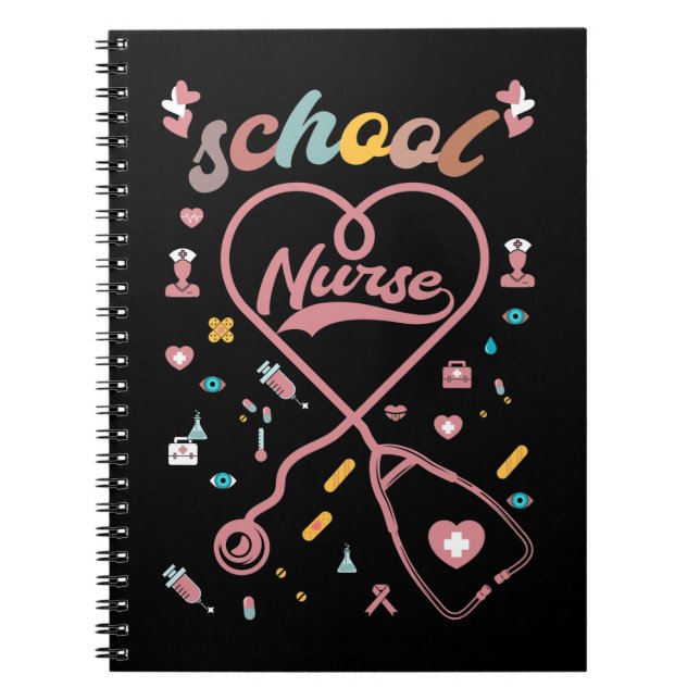 School Nurse Stethoscope Heart Medical Notebook (Front)