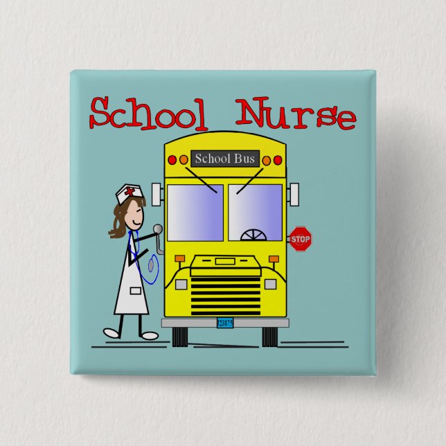 School Nurse Stick People Design Pinback Button (Front)
