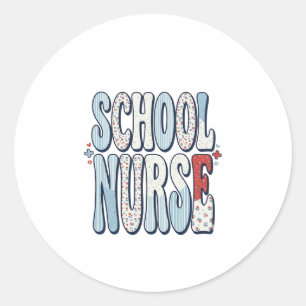 School Nurse Vintage Floral Typography Shirt Desig Classic Round Sticker